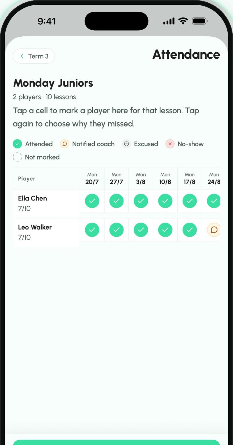 Attendance in Courtline Coach