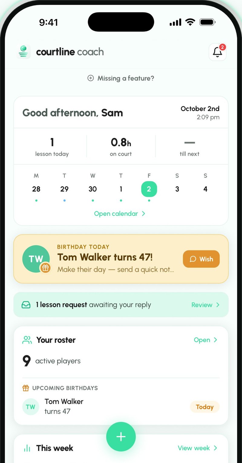 The Courtline Coach dashboard